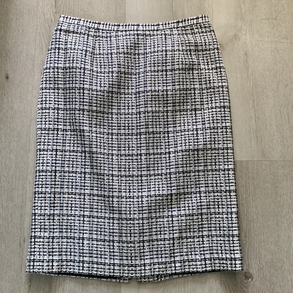 Pendleton Tweed Black white Pencil Skirt - sz 8 midi classic career shimmer